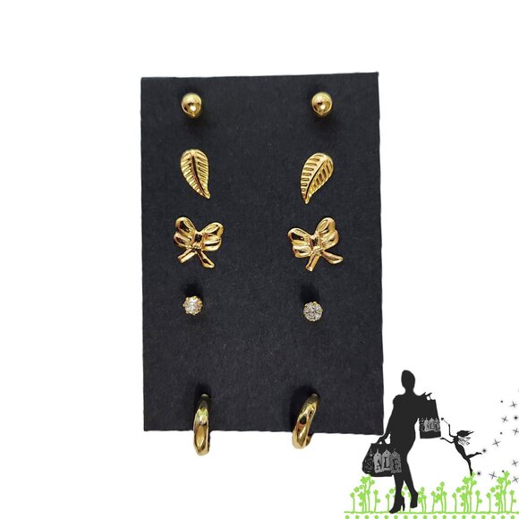 BFD Gold toned stud earring set- Leaf Theme - Picture 1 of 5